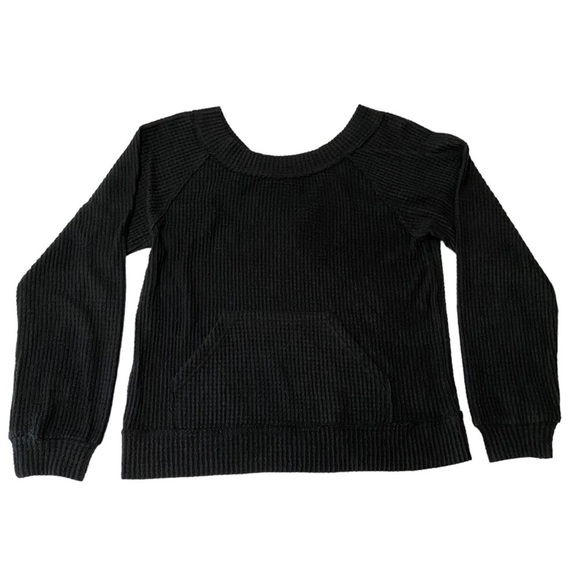 Promesa sweater black long sleeve waffle back v-neck kangaroo pocket size medium - Picture 1 of 6